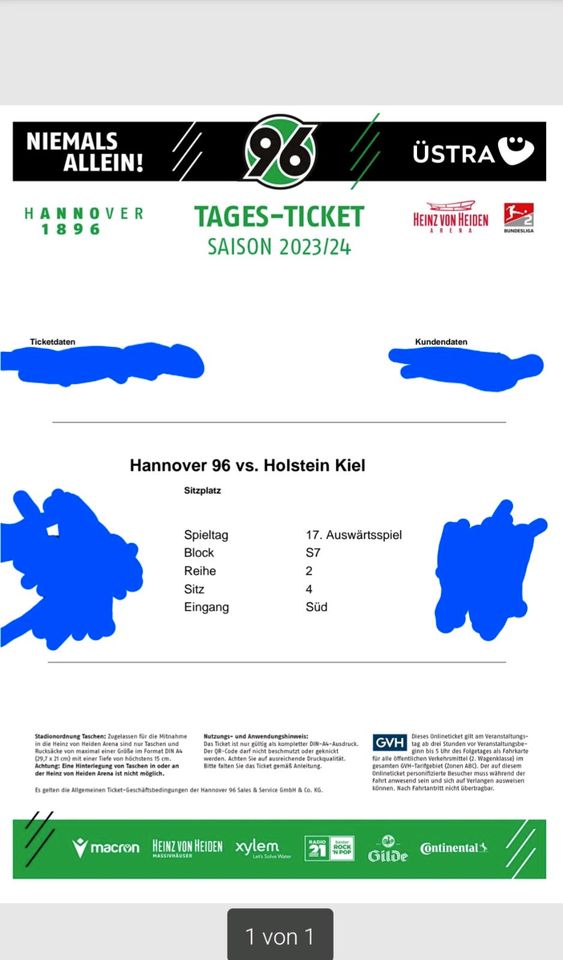 1 Ticket Hannover-kiel gästeblock in Kiel