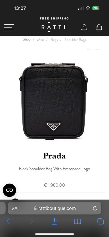 Prada Black Shoulder Bag With Embossed Logo in Berlin