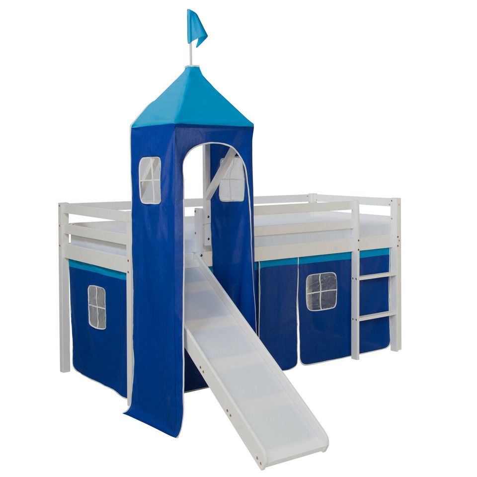 Hochbett Kinderbett Stockbett 90x200 cm Rutsche Turm Blau VB219€* in Magdeburg