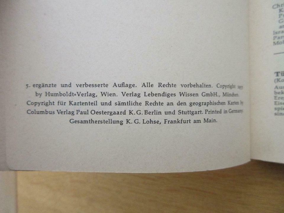 Weltatlas von 1953 - Humboldt Taschenbuch in Leipzig