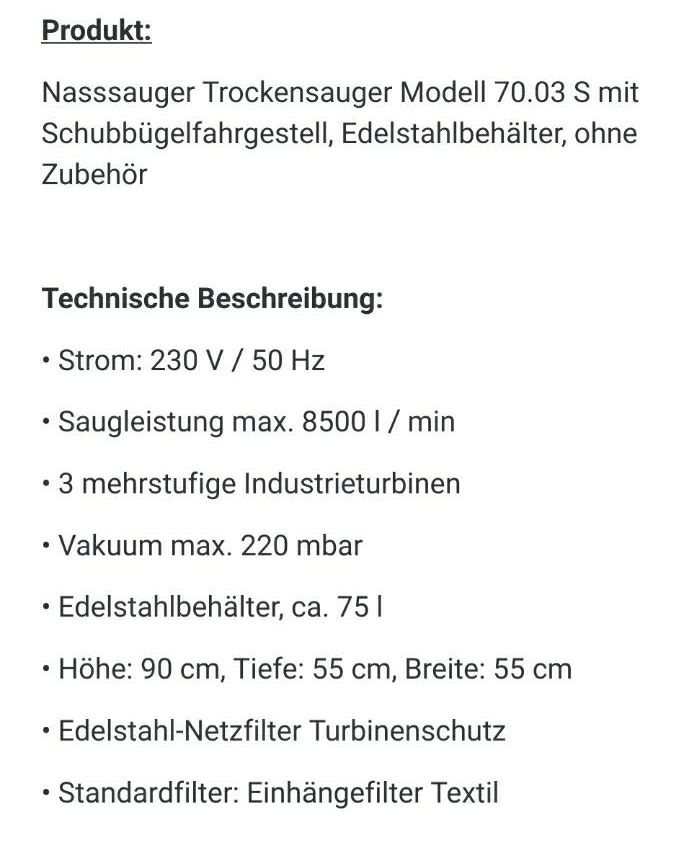 Industriesauger Carrera Nass und Trocken sauger  TN 70.03 S in Erlenbach