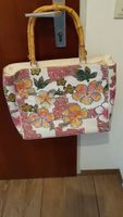 Vintage Tasche Shopper mit Bambusgriffen, Pailletten, 37x30x13 cm München - Hadern Vorschau