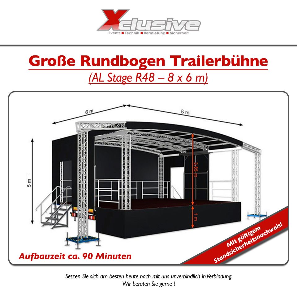 Trailerbühne 8x6m Mobile Bühne / Stage Rundbogen in Nordendorf