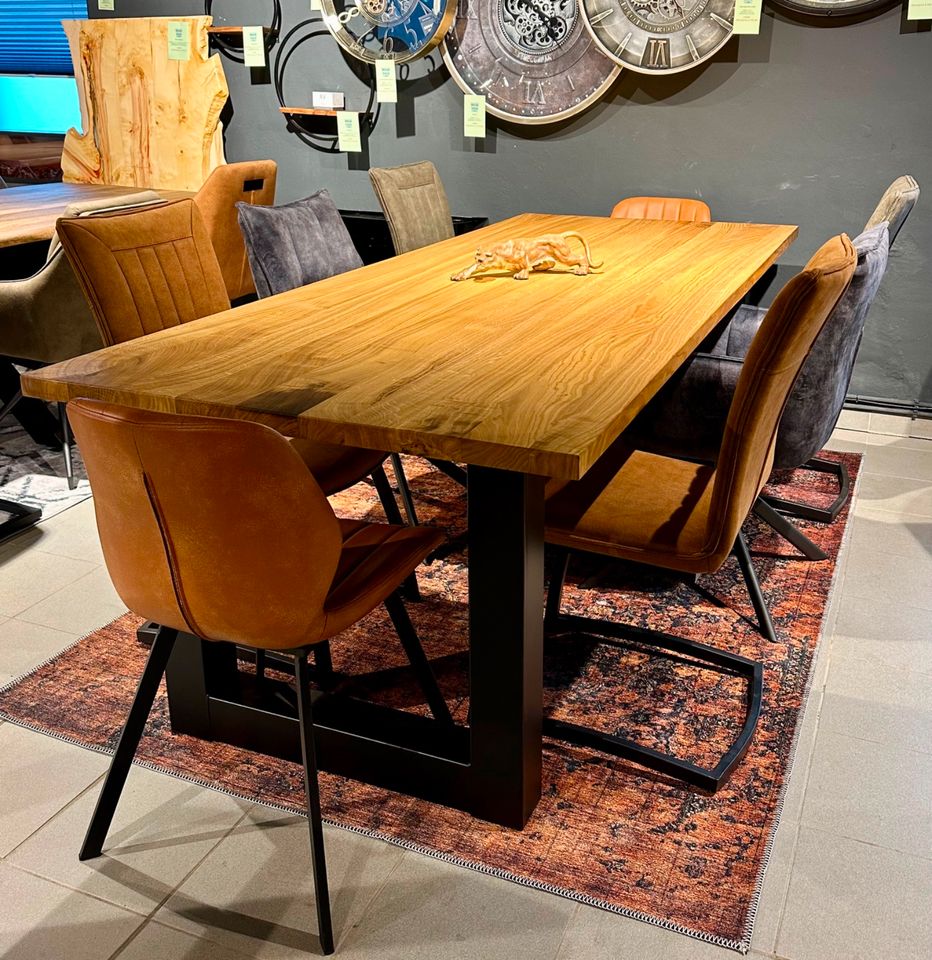 Eiche Esstisch 240 cm Echtholz 4 cm massiv Holz Tisch geölt Eichenholz mit Gestell schwarz massiver Holztisch Konferenztisch Schreibtisch NEU in Schwalmtal