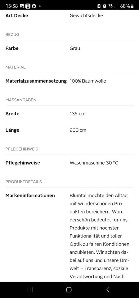 Gewichtete Decke / Therapie Decke 6kg, Baumwolle, Deutsche Marke in Sickte