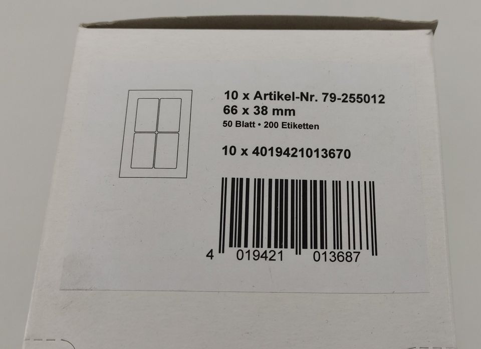 300 Packungen Haftetiketten 66x38mm, Restposten Paletten Großhandelwaren kaufen in Tanna