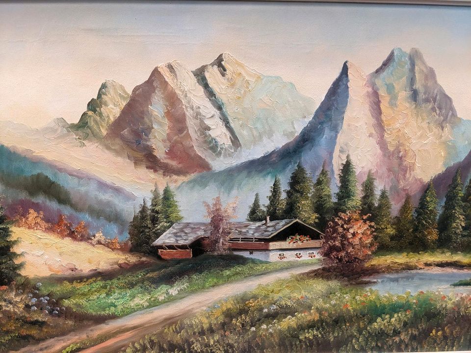 Gemälde, Ölgemälde, E. Völz, Berglandschaft, Vintage,groß in Köln
