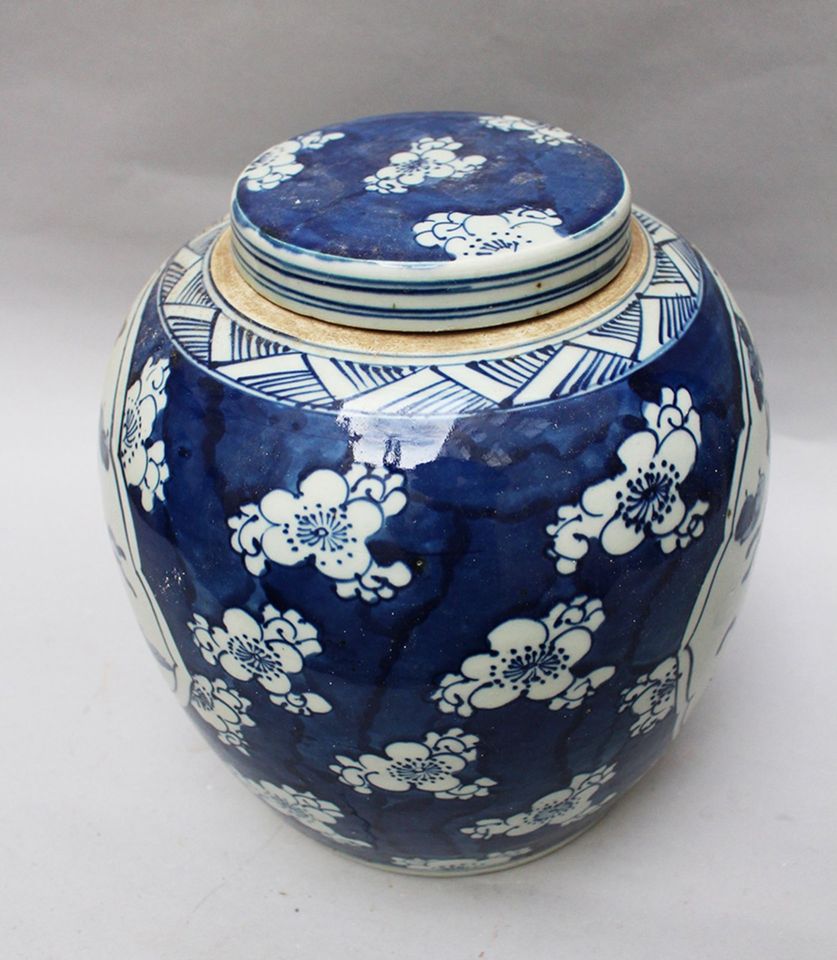 Großer Ingwer-Topf Blumenmotiv blau-weiß antik China 30cm in Hannover