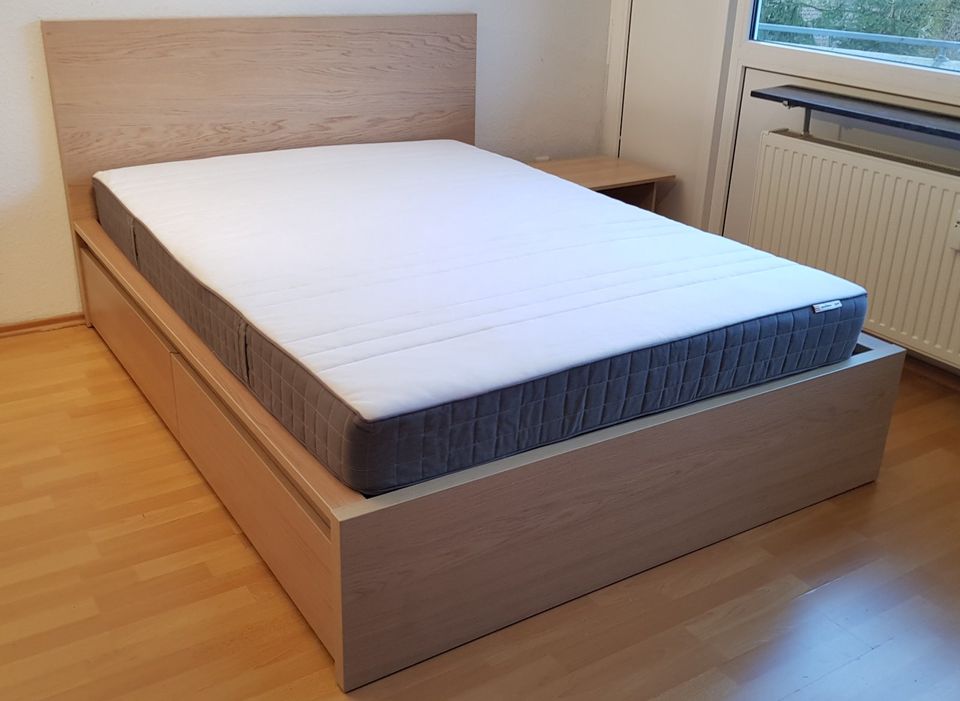 IKEA MALM Bett 140x200 cm, komplett, Matr.Morgedal, 2 Bettkästen in Wuppertal