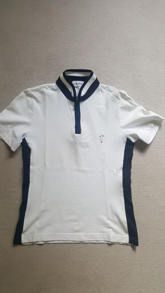 GOLFINO Shirt mit Stehkragen weiß/blau Größe 34 in Laboe