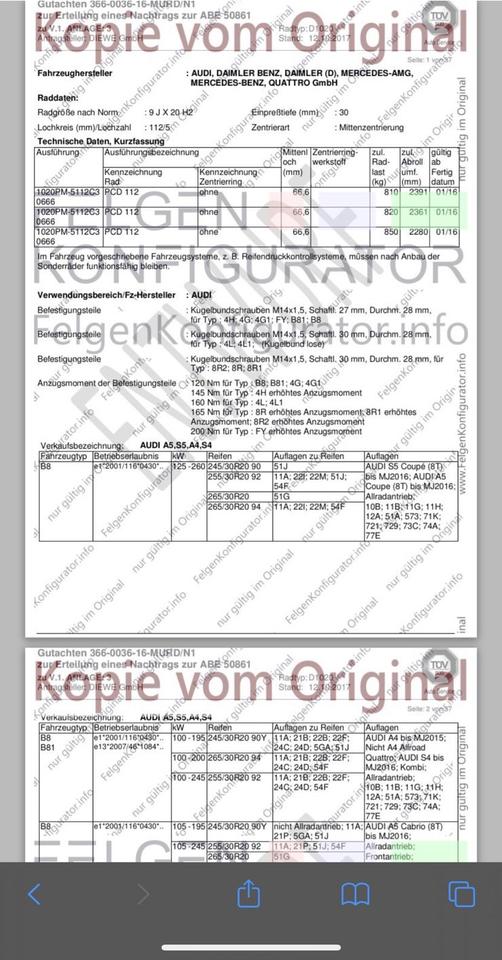 Audi A4/A5 B8 & A6 C6 & A7 4G 20Zoll Alu-Felgen +255 30 20 Sommer in Kassel