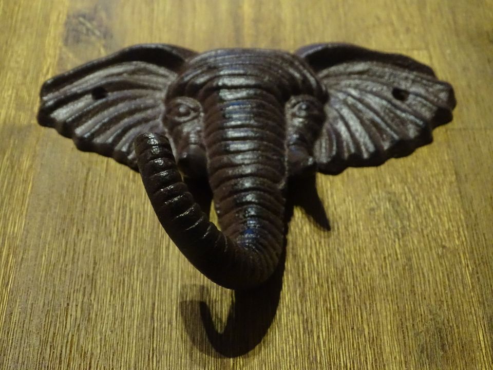 Wandhaken Kleiderhaken Garderobenhaken Elefant Gusseisen braun in Wiesbaden