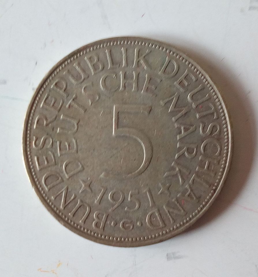 Münze 5 DM 1951 G Bundesrepublik Deutschland in Kirchhain