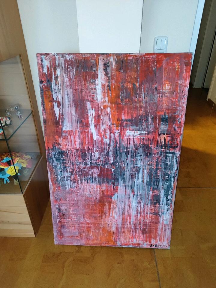 Kunst Gemälde Abstrakt Rot Leinwand J. Bauer 2013 1.17x0.75m in Brühl