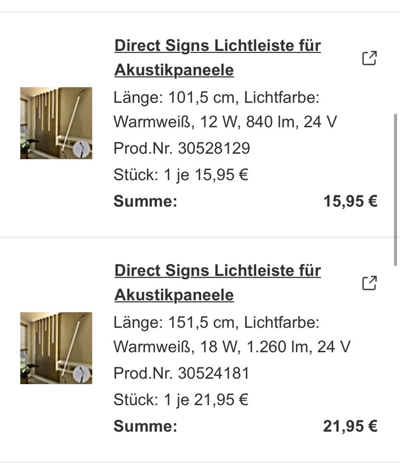 **NEU**Direct Signs 2x Lichtleisten für Akustikpaneele Warmweiß in Telgte