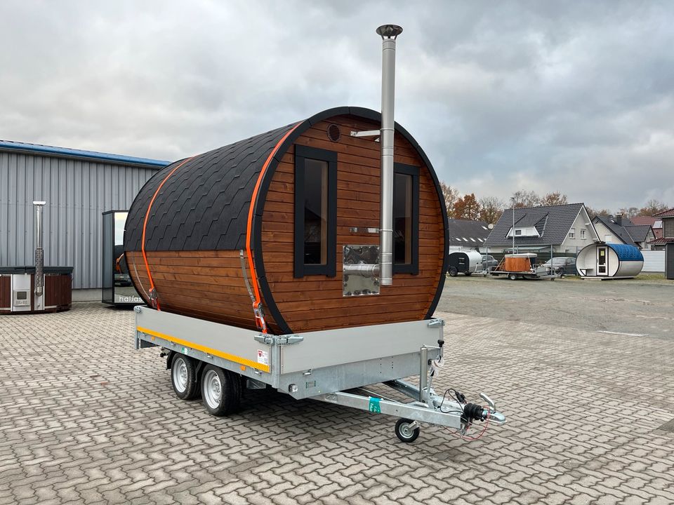 Mobile Sauna 3m Fasssauna auf rädern Vermietung Mietsauna Fass in Stuhr