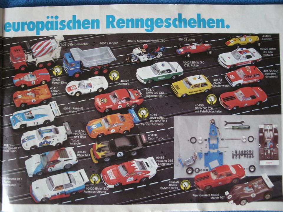 Carrera, 124, 132, 1979 Prospekt, Aufkleber, 3x Streckenplan usw. in Zirndorf