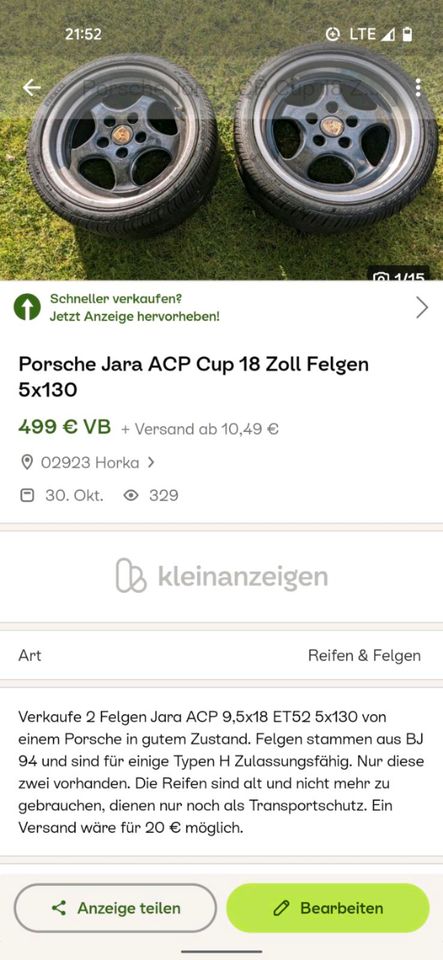 Porsche Jara ACP Cup 18 Zoll Felgen 5x130 in Horka