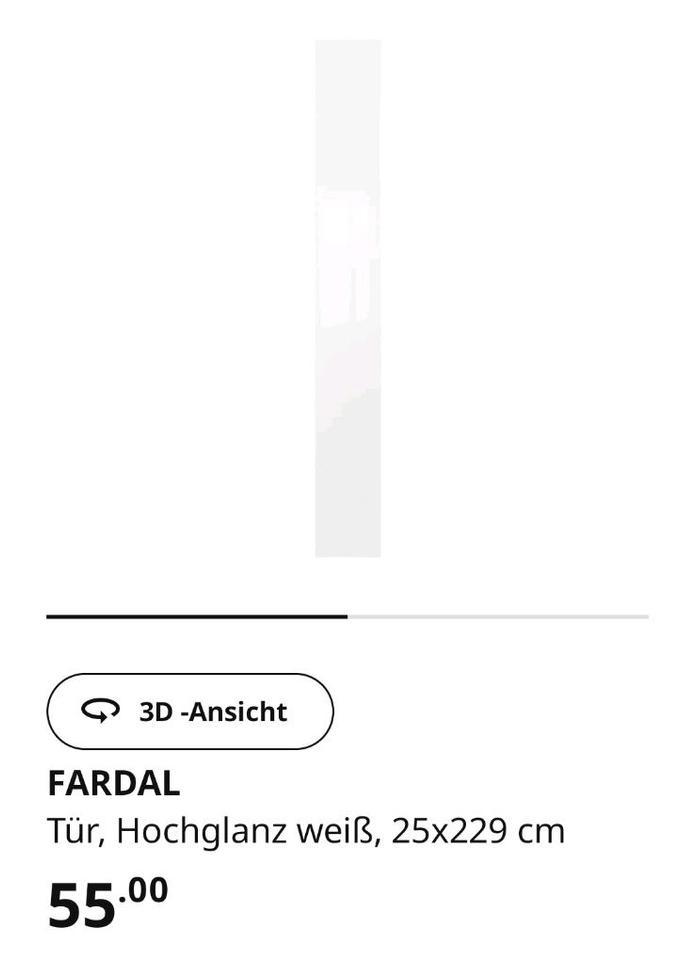 IKEA FARDAL Set Tür 25x229cm Hochglanz Weiß für 236er PAX in Staufenberg