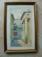 Original Aquarell Bild Holz-Rahmen gold 28,5x43 Deko Vintage Flensburg - Fruerlund Vorschau