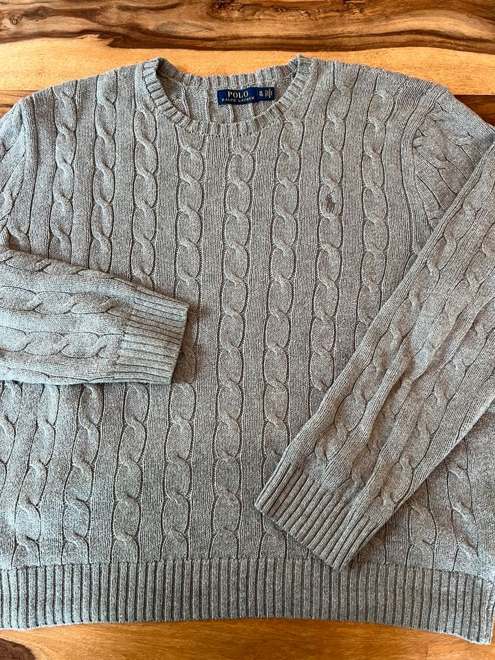 Ralph Lauren Pullover Strickpullover mit Zopfmuster  grau XL in München