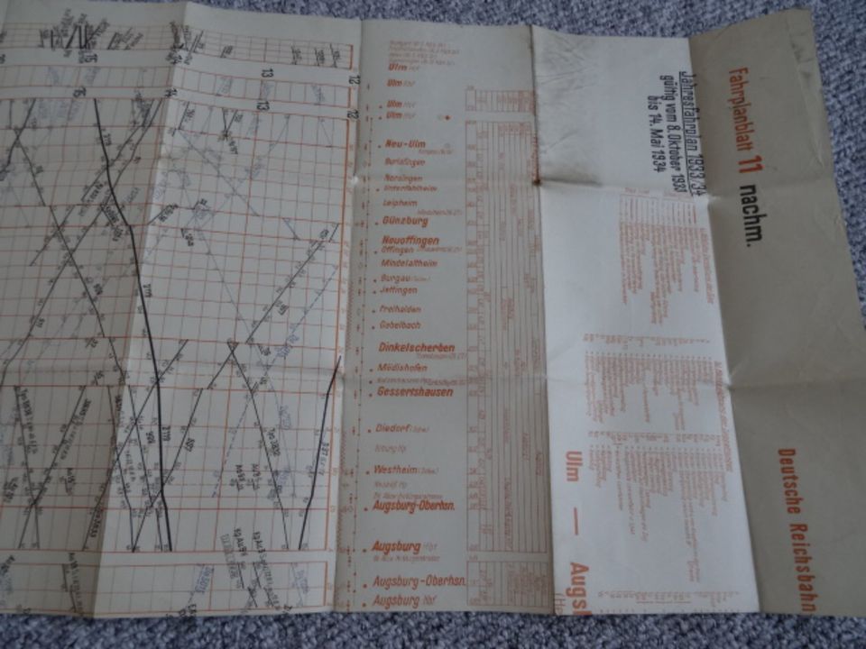 Original Reichsbahn Bildfahrplan Ulm-Augsburg 1933/34 Rarität in Haltern am See