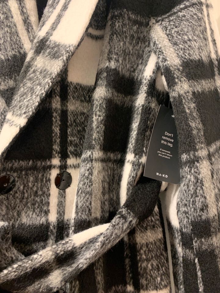 Karierter Mantel NAKD 32 XS Na-KD schwarz weiß coat Jacke in Lappersdorf