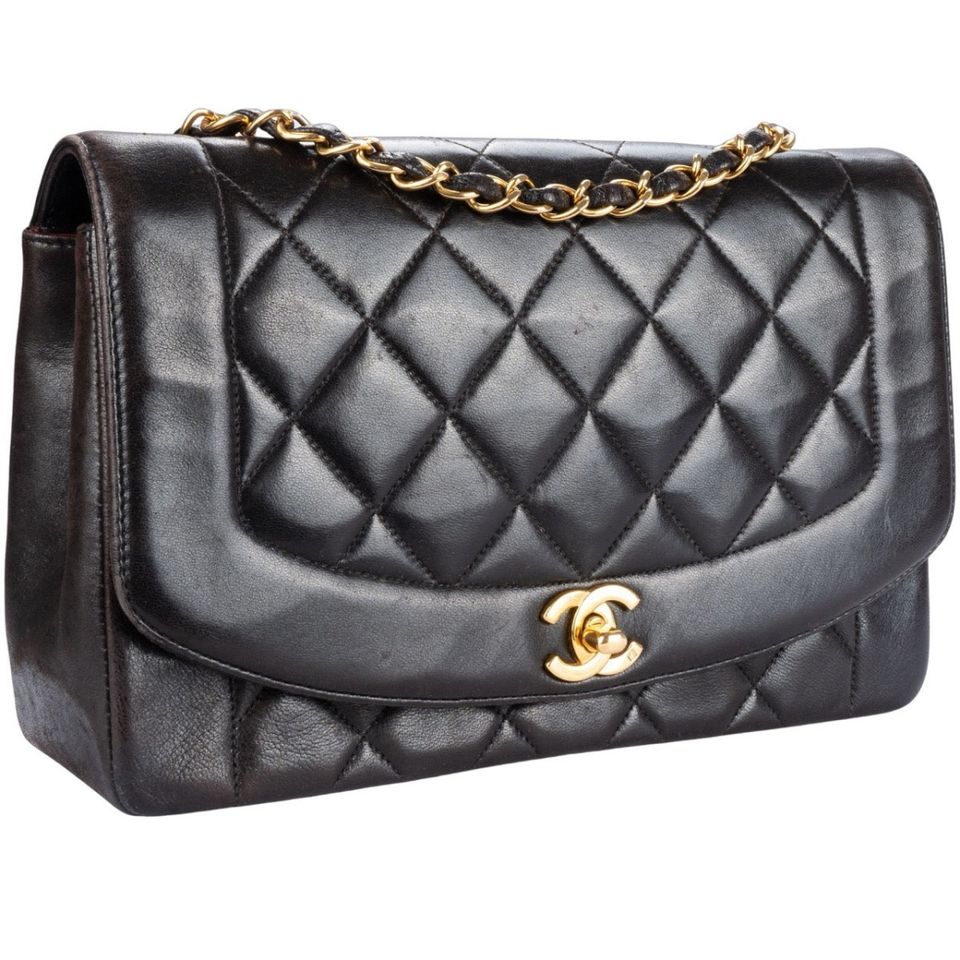 Chanel Brown Quilted Lambskin 24K Gold Diana Single Flap Bag in Halle