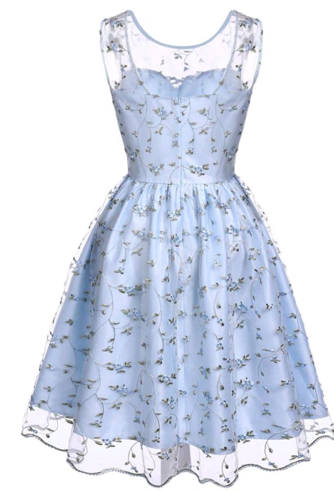 NEU! blaues Blumen Swing Kleid mit Spitze XL in Schmalkalden