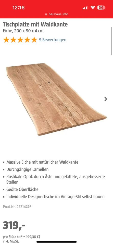 Massivholz Tisch Eiche mit Füßen aus Gusseisen in Mülheim (Ruhr)