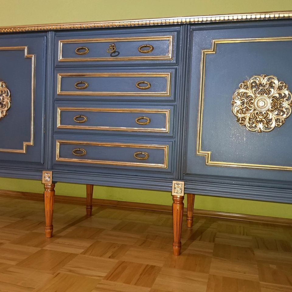 Kommode Sideboard Anrichte Dunkelblau Anthrazit Grau Gold edel in Ebersburg