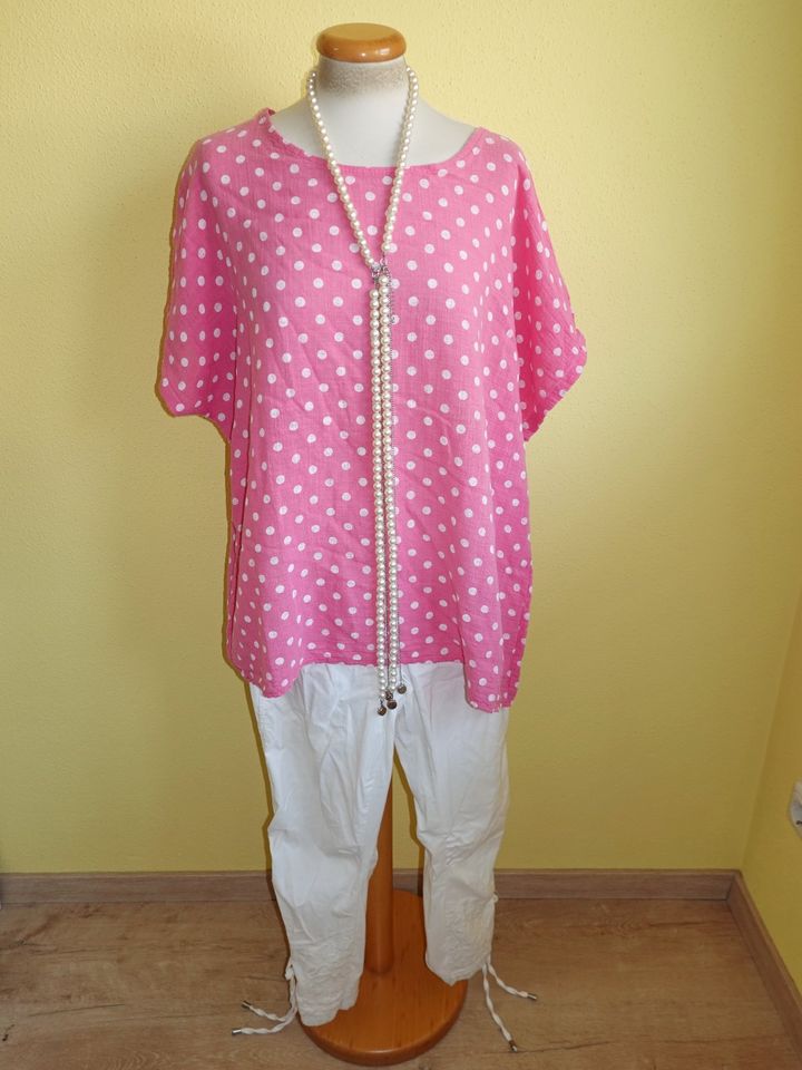 Shirt Leinen pink polka dots Gr XL neu Versand in Hannover