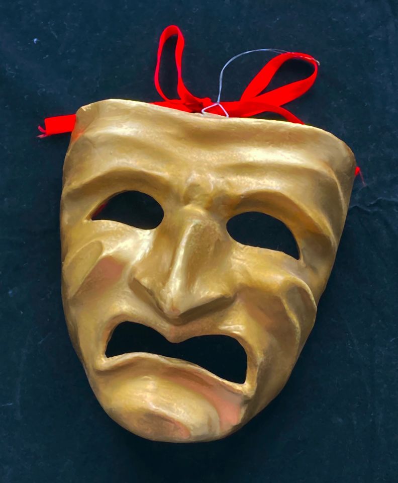 Venezian. Commedia dell arte-MASKE, goldfarben, Motiv Tragödie in Erkrath