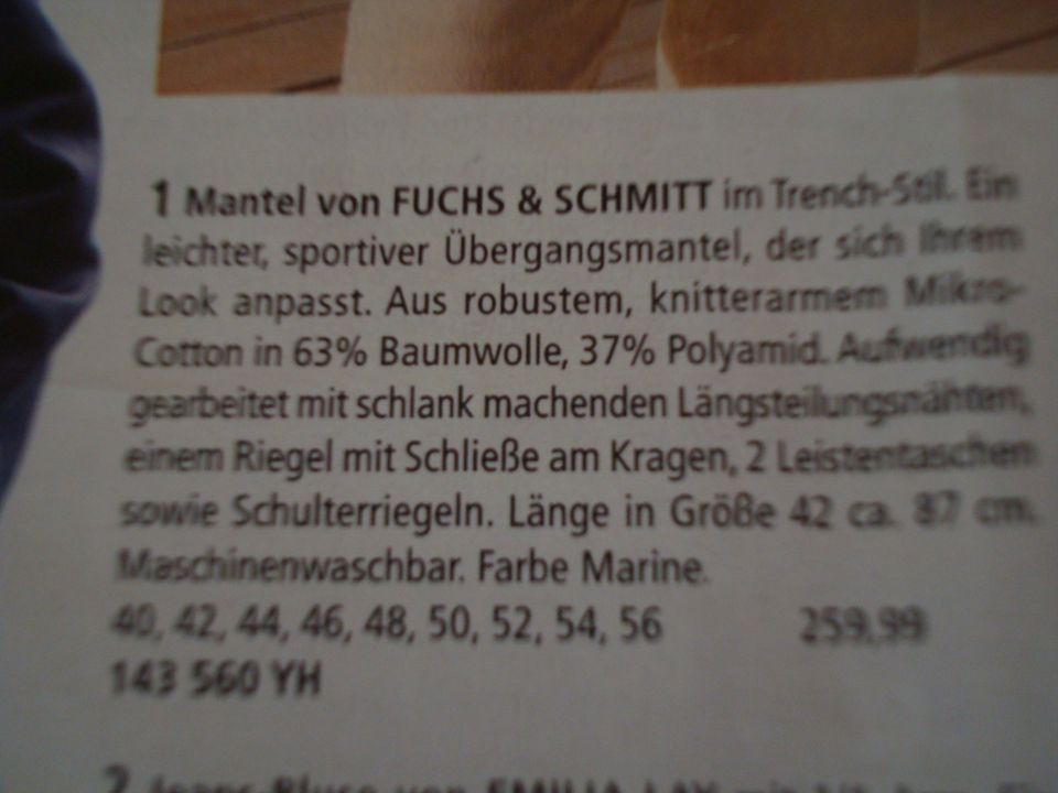 Fuchs Schmitt Kurz Mantel/ Jacke NEU Peter Hahn Gr 50/52 dklblau in Hildesheim