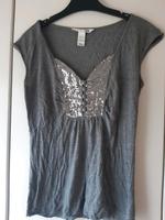 Graues Shirt mit Pailletten von H&M, Gr. S Berlin - Heiligensee Vorschau