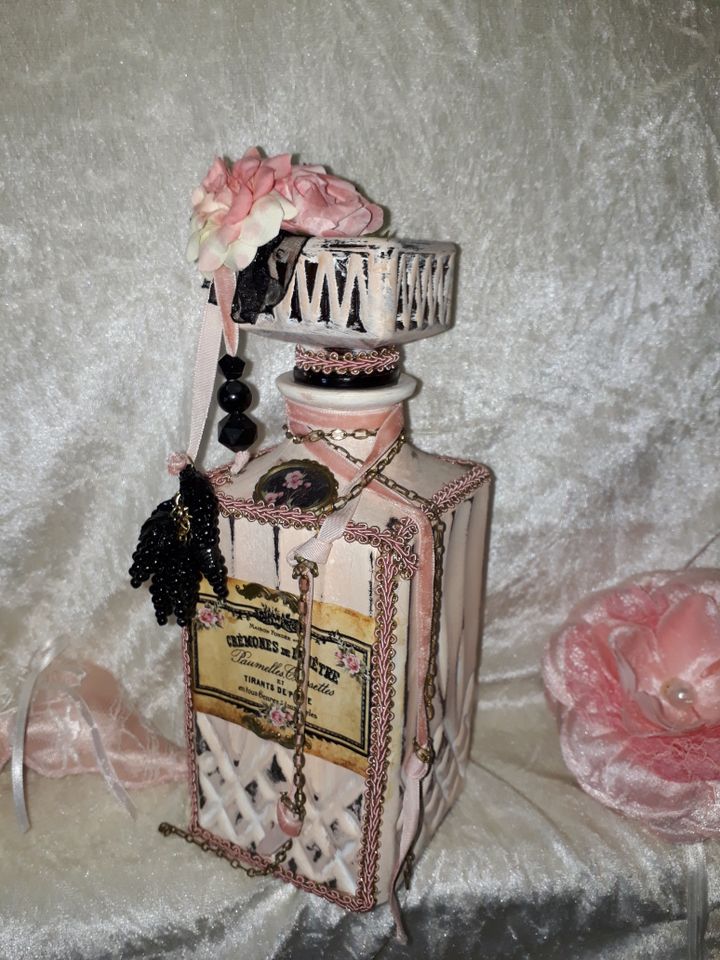 Shabby Chic Deko Flasche Karaffe rosa Handarbeit TOP rosa in Recklinghausen