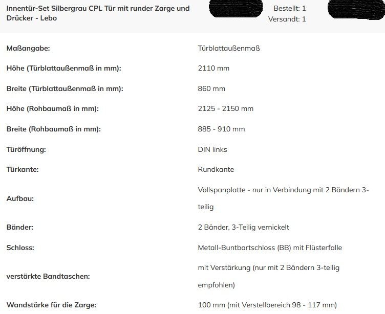 Deine Tür, 4x Silbergrau CPL mit Zarge 2110 x 860, Türen in Göda