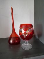 Weinkelch, handbemalt und Vase Kristall-Glas, retro Deko in Rot Sachsen - Chemnitz Vorschau