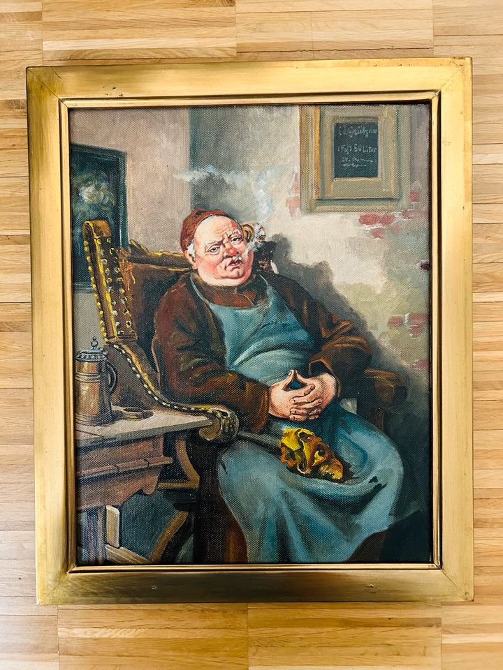 Ölgemälde Bild Gemälde alt Mönch Geselle Meister Zigarren in Berlin