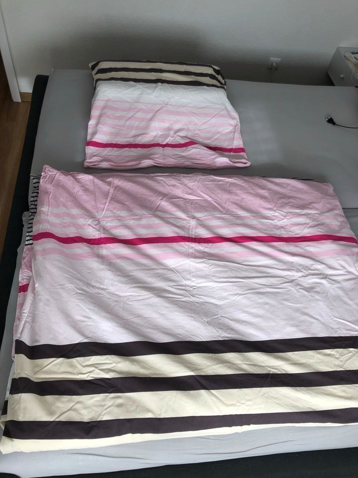 2x Bettwäsche Schiesser gestreift 135 x 200 cm rosa braun beige in Haßloch