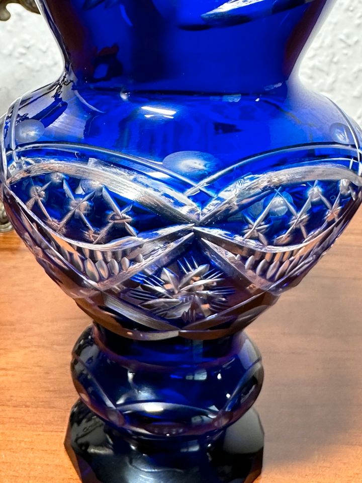 Vase Glas Kristall Geschliffenes Blau Vintage in Schwedt (Oder)