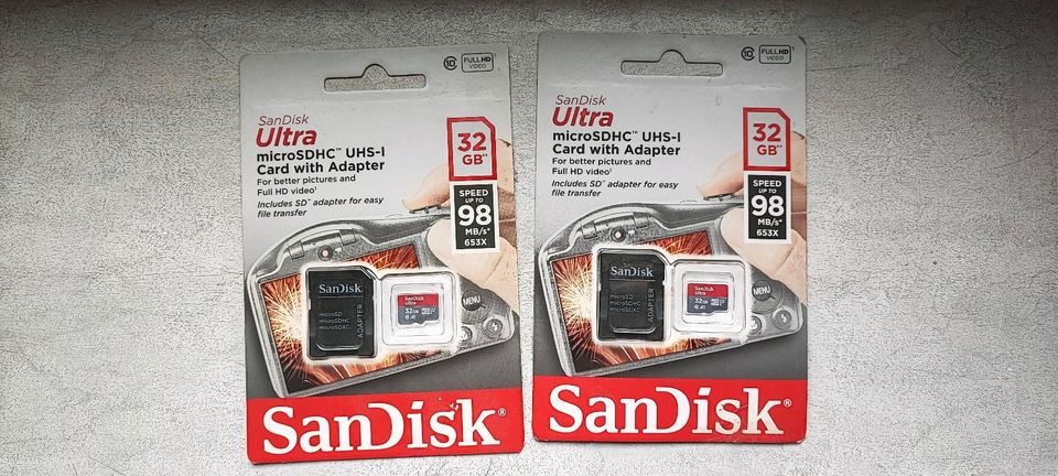 2x SanDisk Ultra Micro SDHC UHS-I Card mit Adapter, 32 GB, neu in Springe