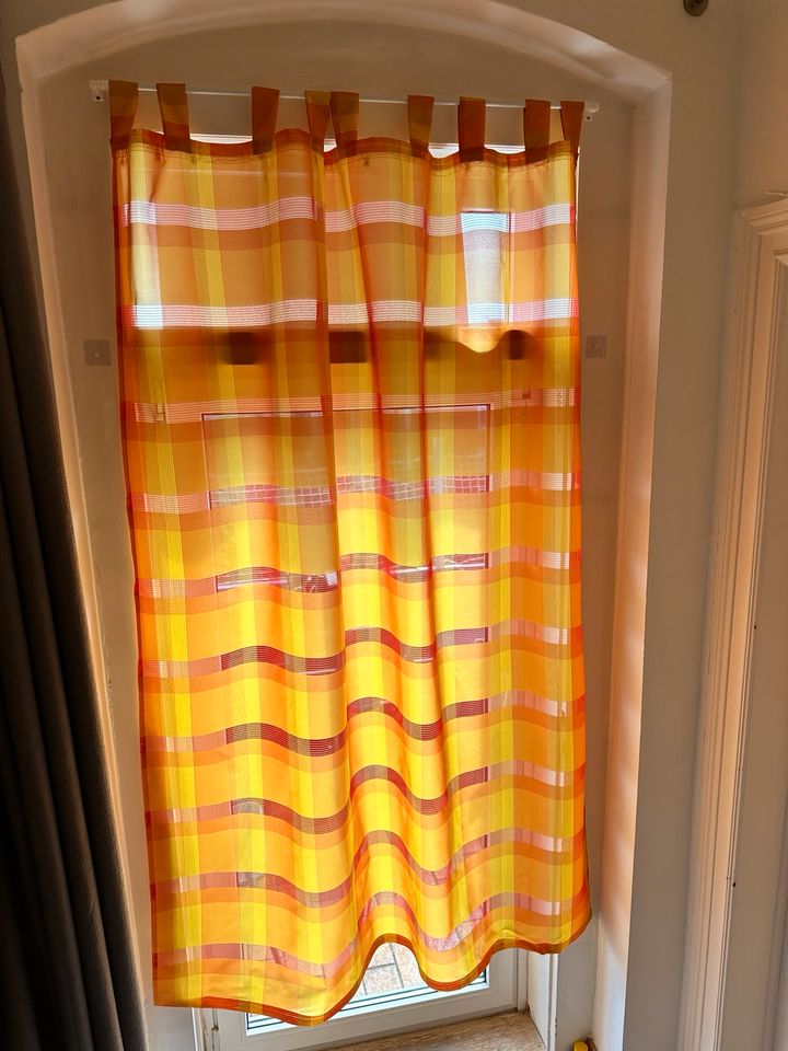 Schalgardine orange gelb kariert 140cm x 197 cm top Zustand in Göttingen