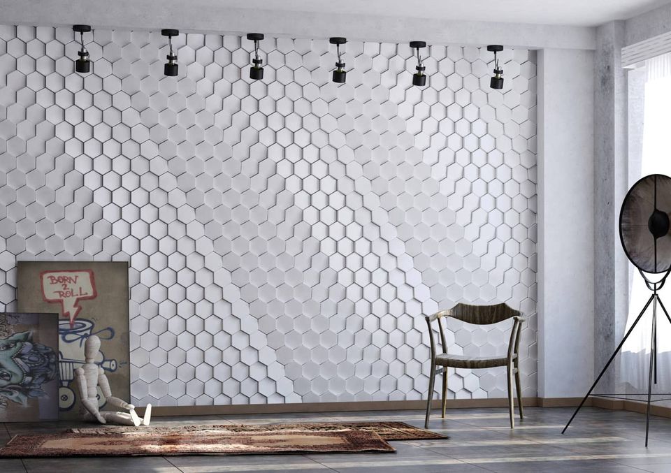 3D Wall Panel Hexagon / dekorative Wandverkleidung (Silver) in Hespe