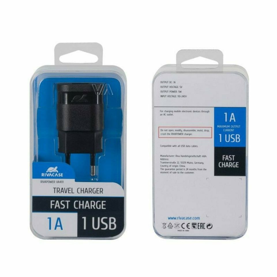 RIVACASE VA4111 Steckdosen Ladegerät Adapter 1xUSB x 1 A "NEU" in Niemetal