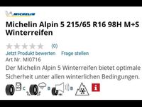 WINTERREIFEN 215/65 R16 MICHELIN Alpin 5 wie NEU ! Nordrhein-Westfalen - Mettingen Vorschau