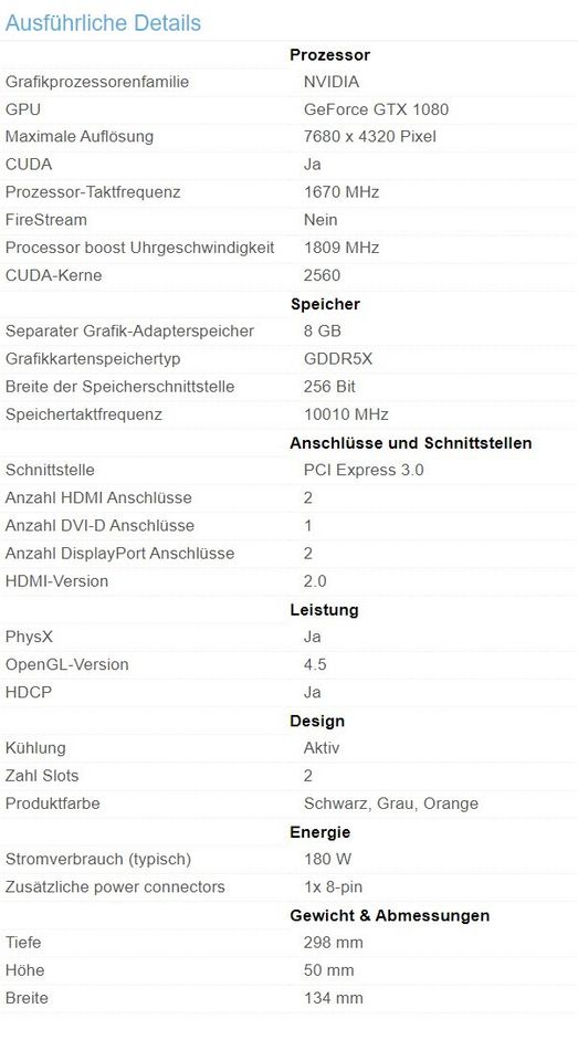 ASUS ROG STRIX-GTX1080-A8G-GAMING - Grafikkarten - GF GTX 1080 in Hamburg