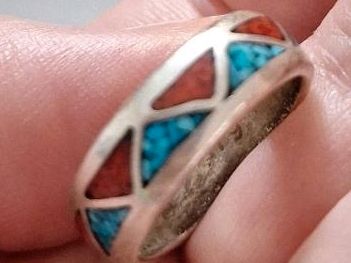 Ring indianisch blau rot Silber klein in Rheinhausen