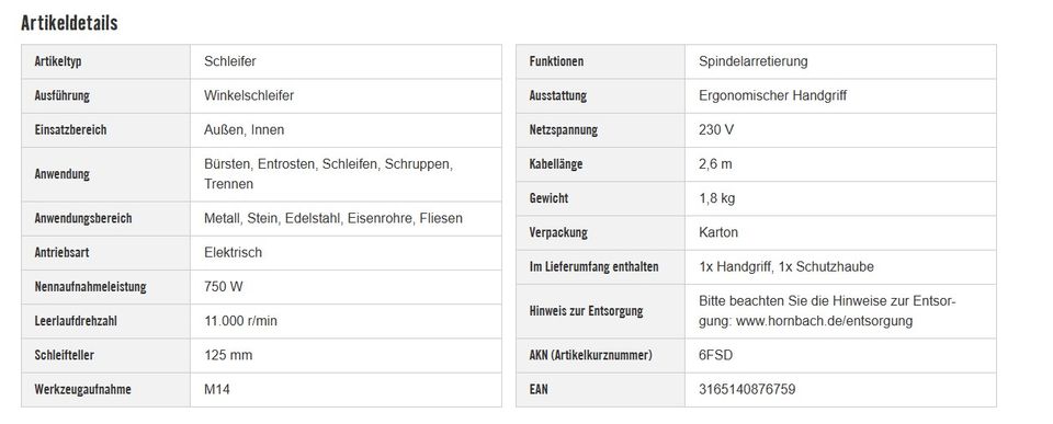 Winkelschleifer Bosch Professional GWS 750-125 (125 mm) in Pforzheim