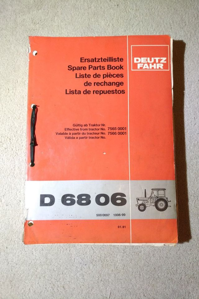 Deutz Ersatzteilliste D6806 1975 1981 in Braunschweig